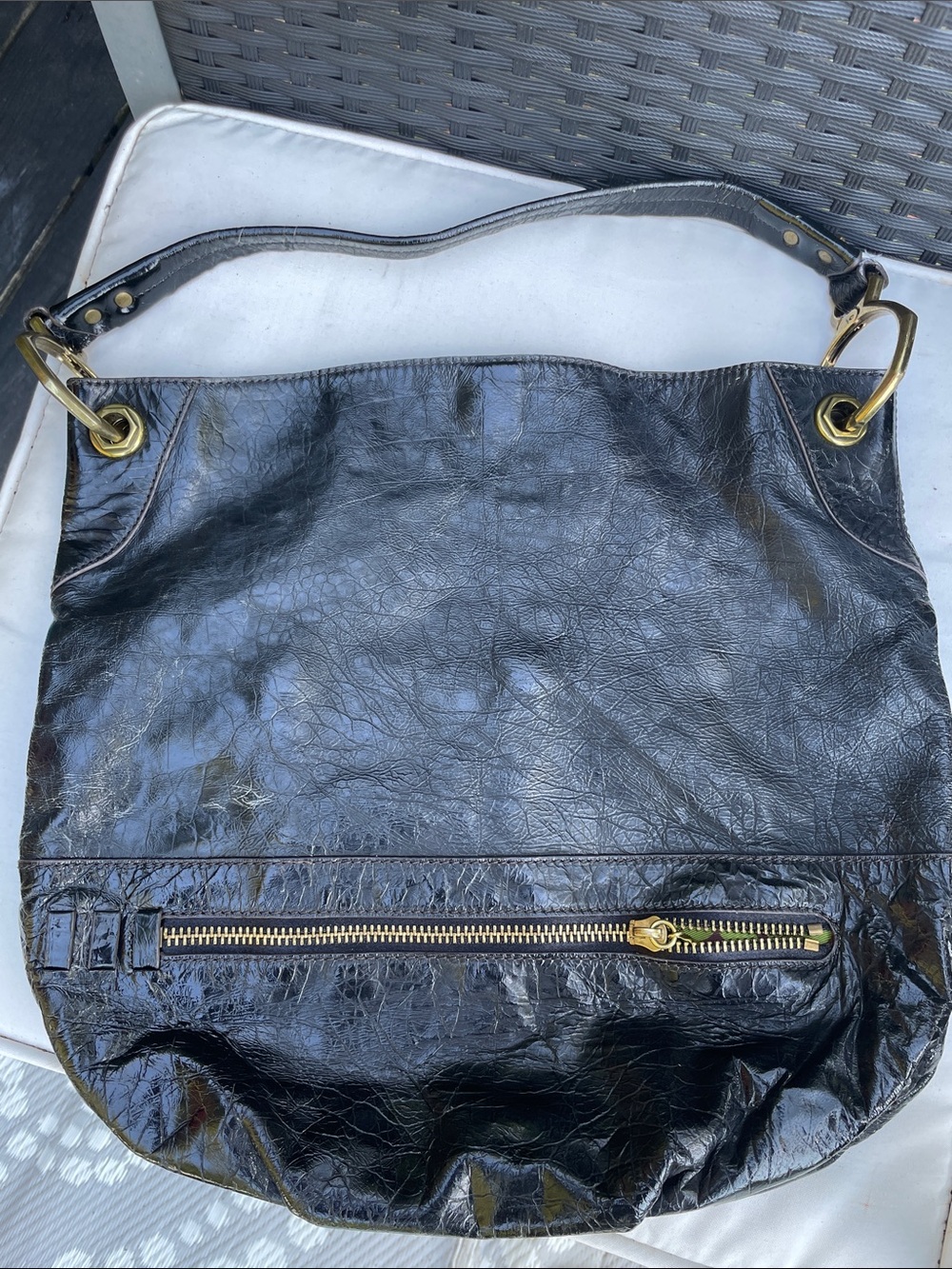 orYANY Black Leather Shoulder Bag with Gold Hardware